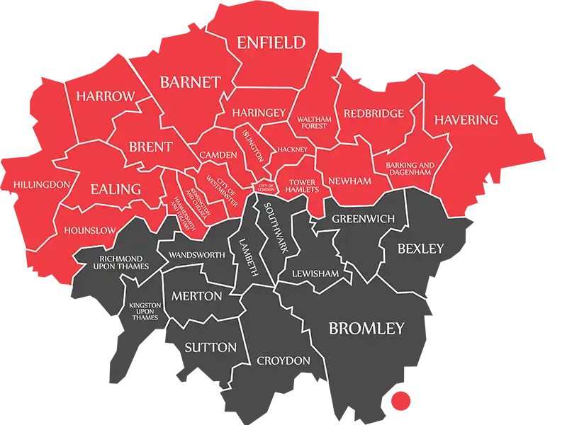 Map of the London areas Rapid Plumb 247 covers