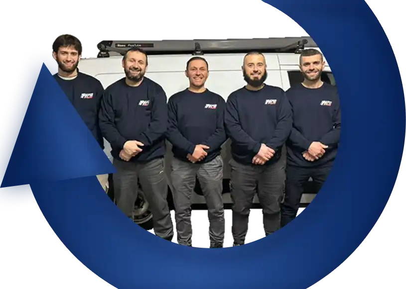 The Rapid Plumb 247 team of five engineers in front of their van